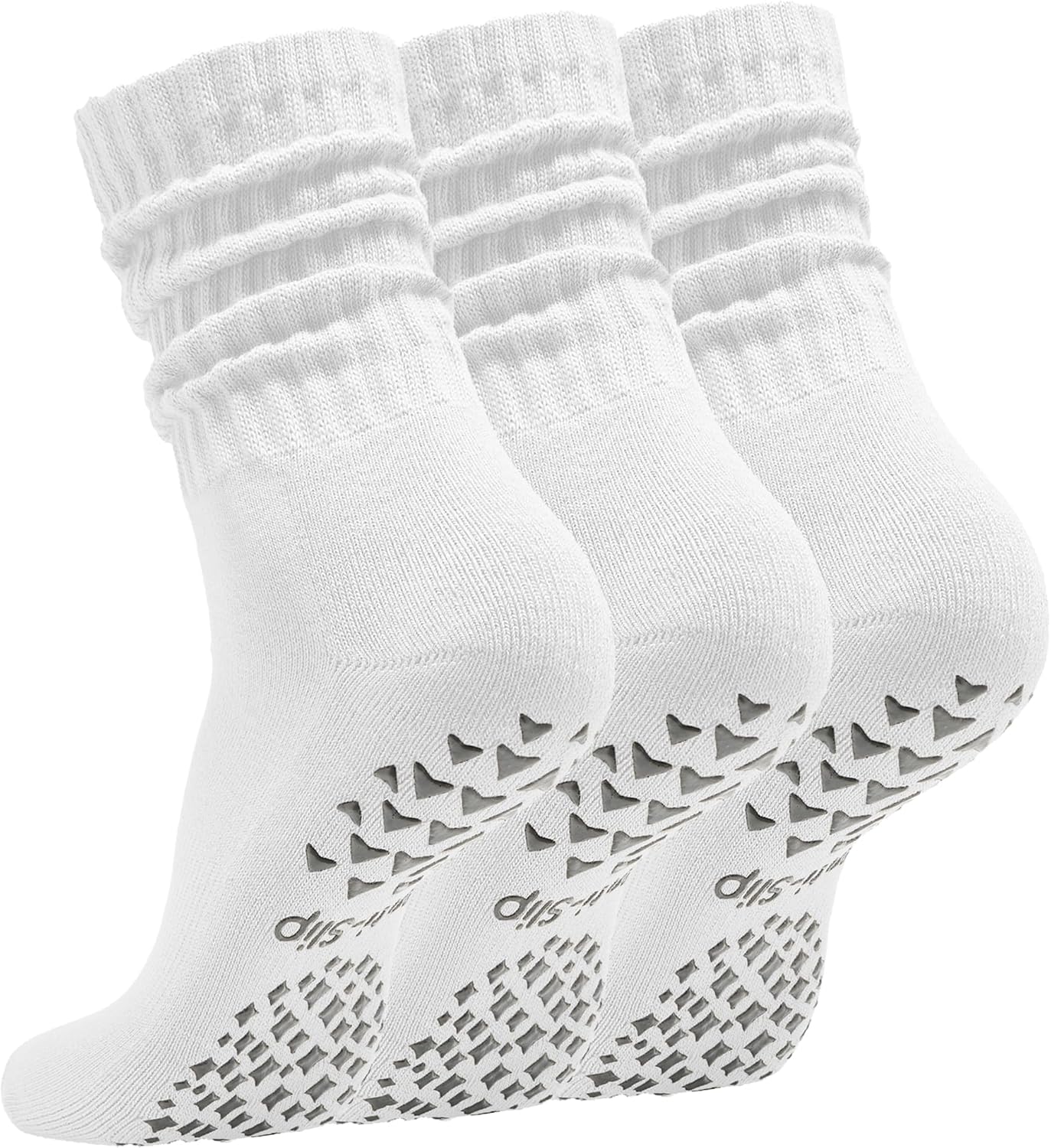 Acomono Women’s Pilates Socks with Grips – 3 Pairs Scrunch Crew Non-Slip Yoga Barre Workout Hospital Slipper Slouch Socks