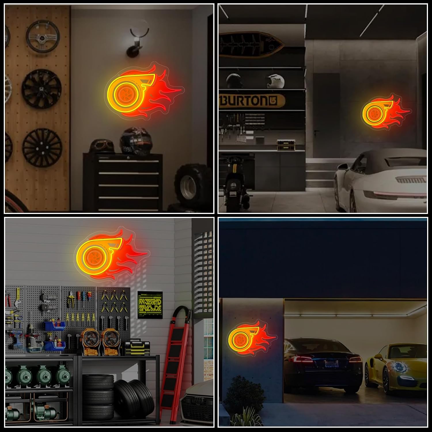 Turbo LED Neon Sign for Garage Decor, Neon Garage Signs for Car Lovers, USB Powered Energy-Saving Turbine LED Signs for Bedroom, Man Cave, Game Room, Garage Decorations
