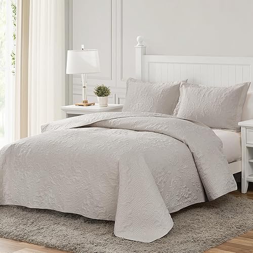 Vista 76 de Hansleep - Edredón blanco tamaño Queen – Colcha barroca ultrasónica para todas las estaciones, juego de ropa de cama suave y ligero, 3 piezas