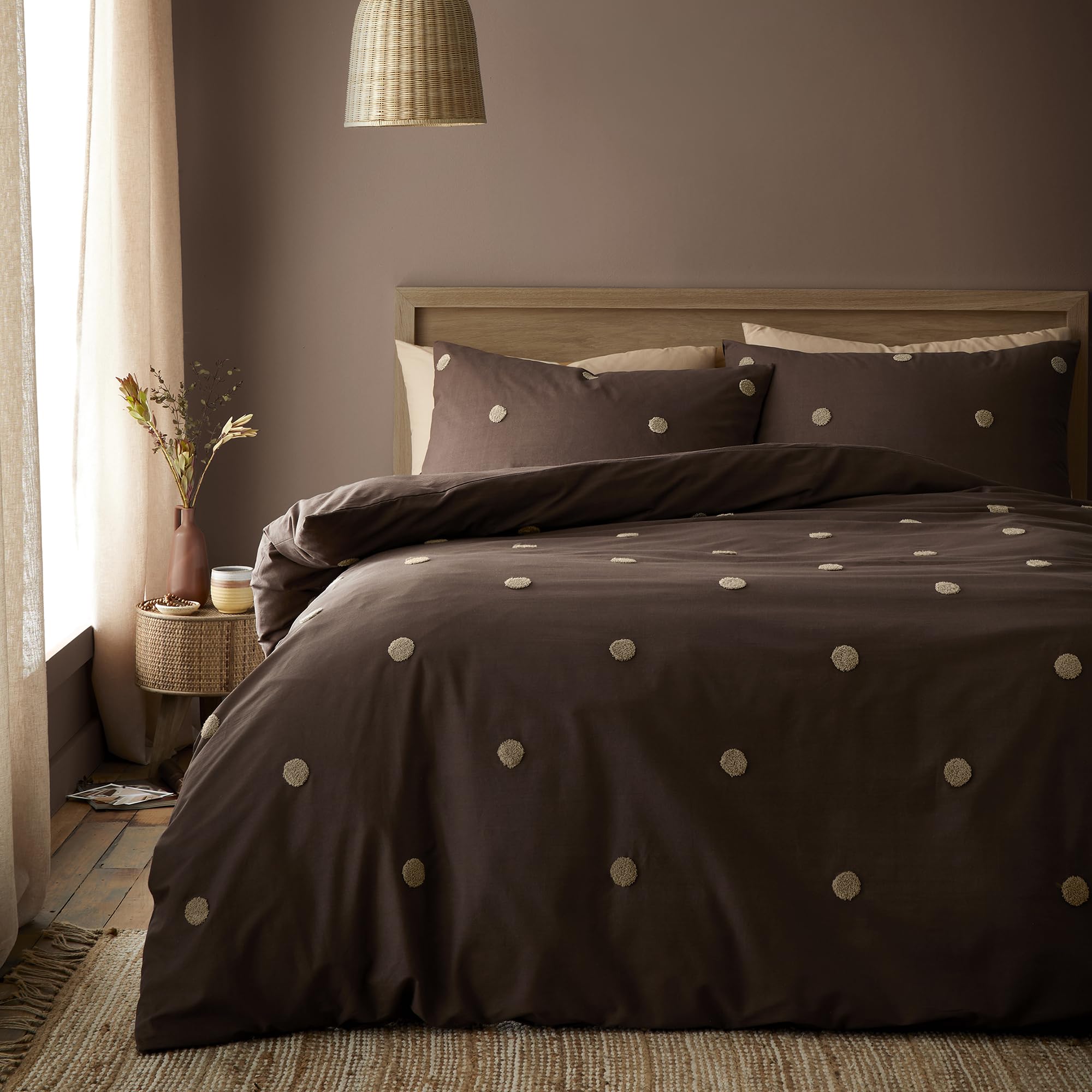 Julian Charles Brown Dot Garden Chocolate Cotton Duvet Set - Double
