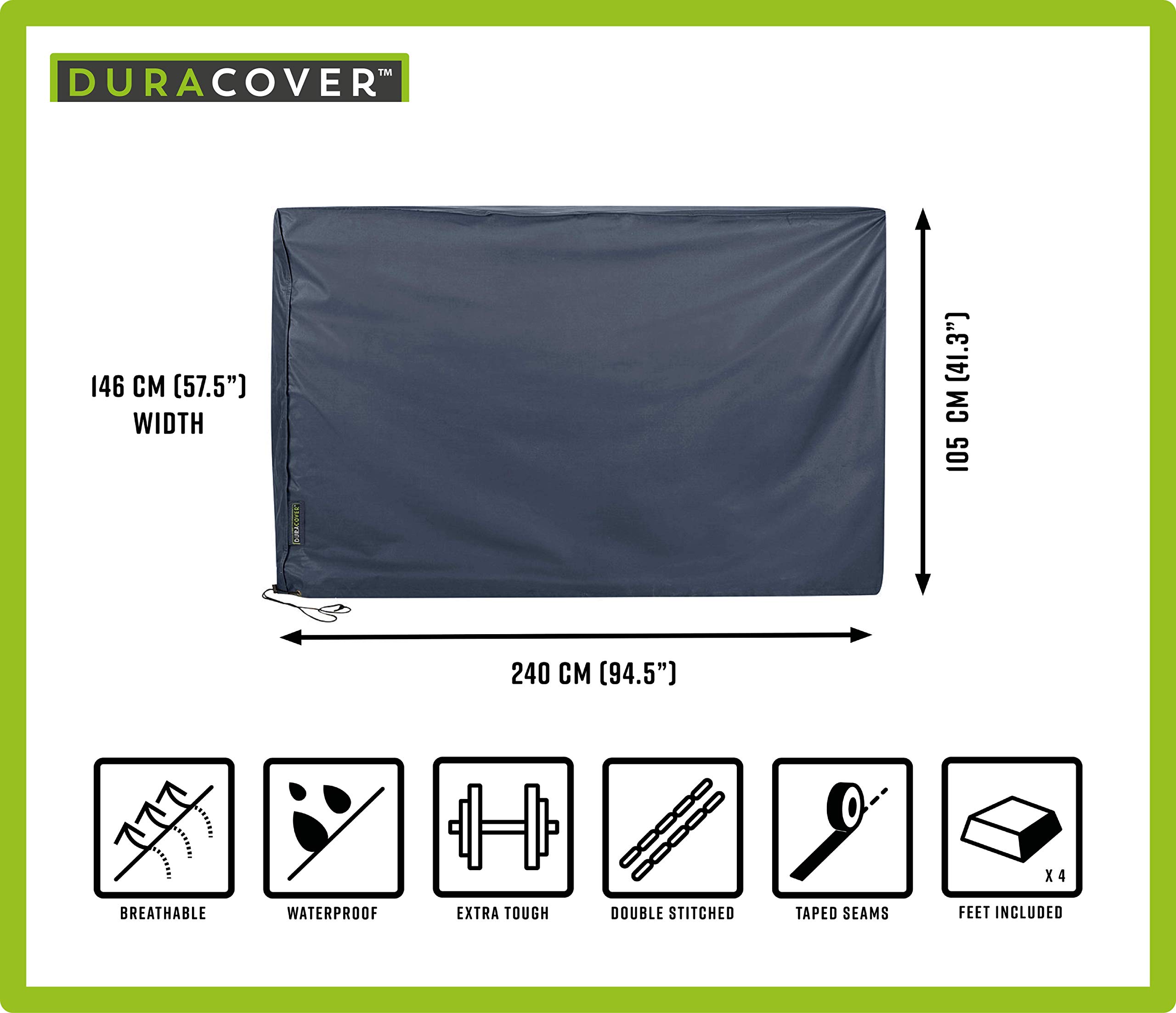 Duracover Premium 6 Seat Rectangle Table Cover Waterproof Breathable (no PVC) Heavy Duty Tear Resistant Wind Resistant Anti UV Large Table Cover Patio Set Cover Rectangular (240 x 146 x 100cm)