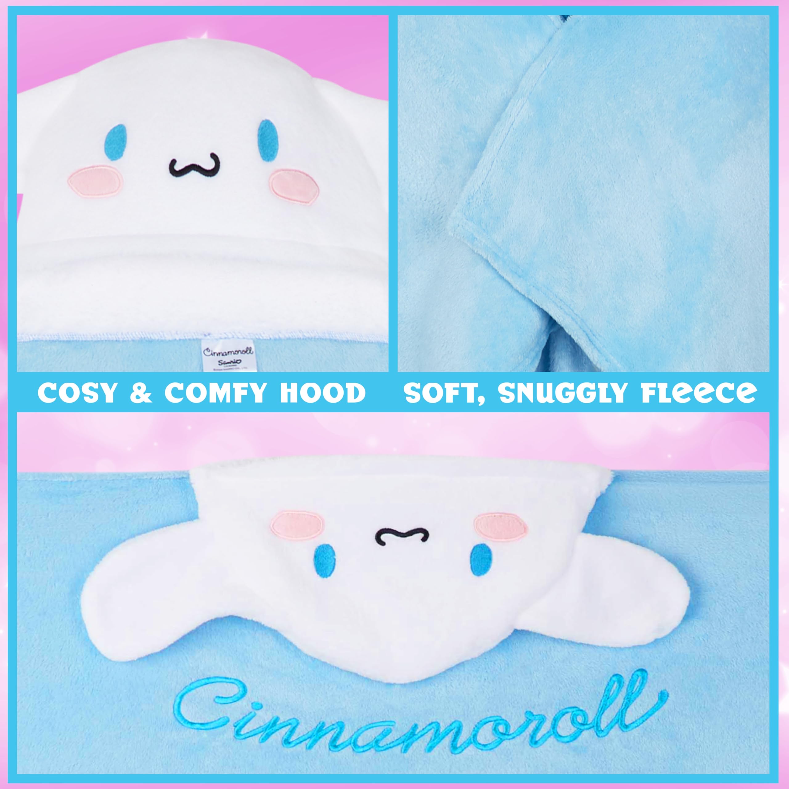 Hello Kitty Sanrio Coperta con Cappuccio Bambina, 90x130cm, Soffice Kawaii Coperte Indossabili Kuromi Cinnamoroll, Anime Regalo Ragazza