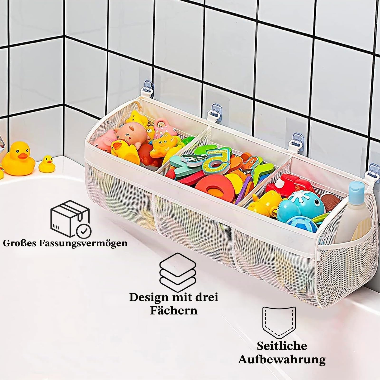 badewannen aufbewahrung spielzeug Badewannenspielzeug Aufbewahrung,Badespielzeug Organizer mit 3 Fächern für Badewanne, Spielzeughalter für bäder Spielzeug ampulario primeros auxilios Farbe:2 Stück Groß woom UP 5 -
