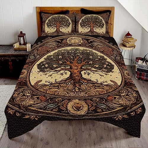 Vista 36 de Juego de ropa de cama con diseño de árbol de la vida, 3 piezas, multicolor, suave