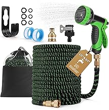 30m Extendable Garden Hose Water Gun 10 Spray Modes Tangle Free Hose with 1/2" 3/4" Adapters for Car Wash Garden Lawn Pet Bath