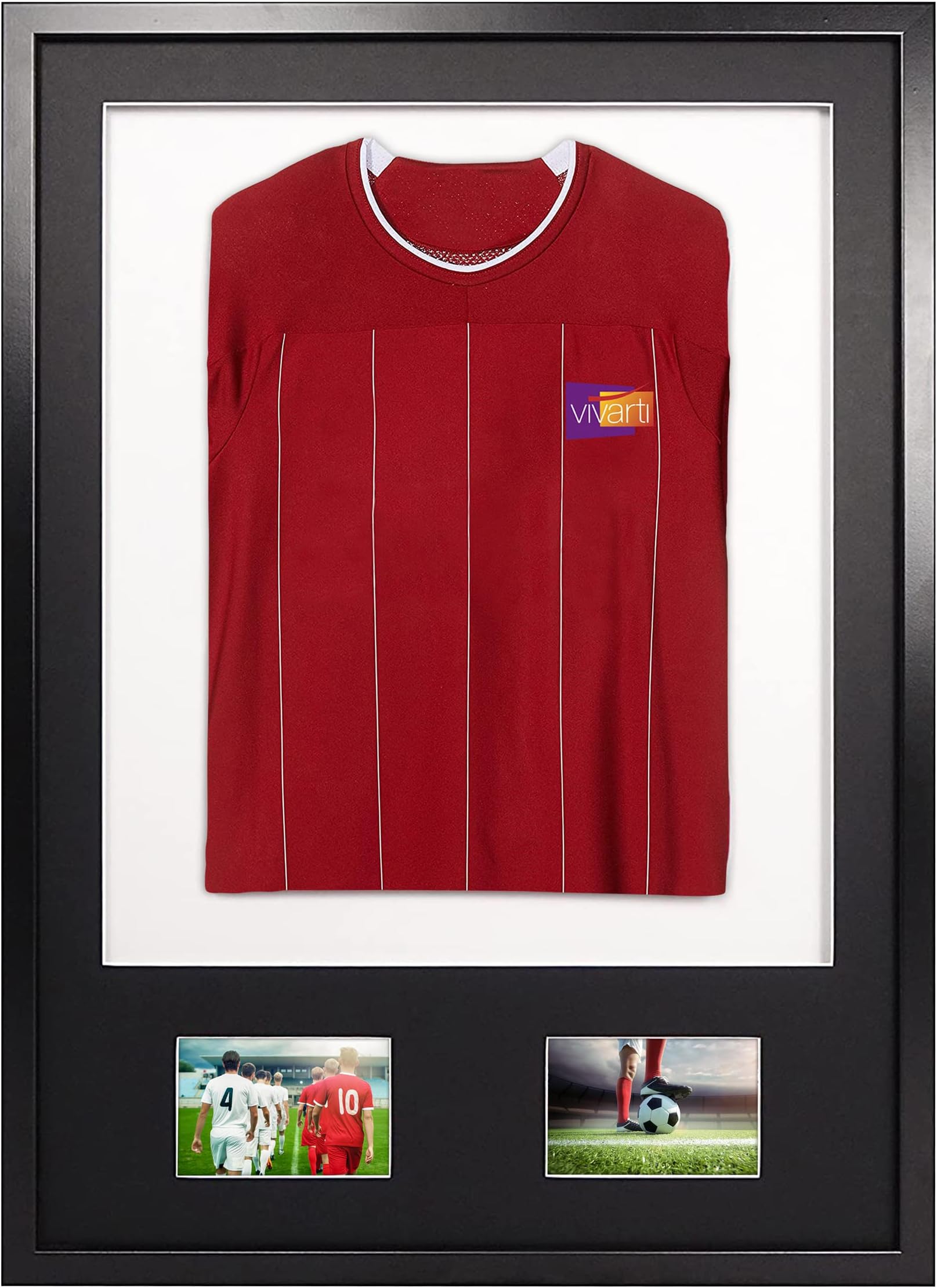 Vivarti DIY Junior 3D Mounted + Double Aperture Sports Shirt Display Frame for Football Shirt, Rugby Shirt, Band T-Shirt Shadow Box - A1 59.4 x 84cm - Black Frame, Black Mount, White Backing Card