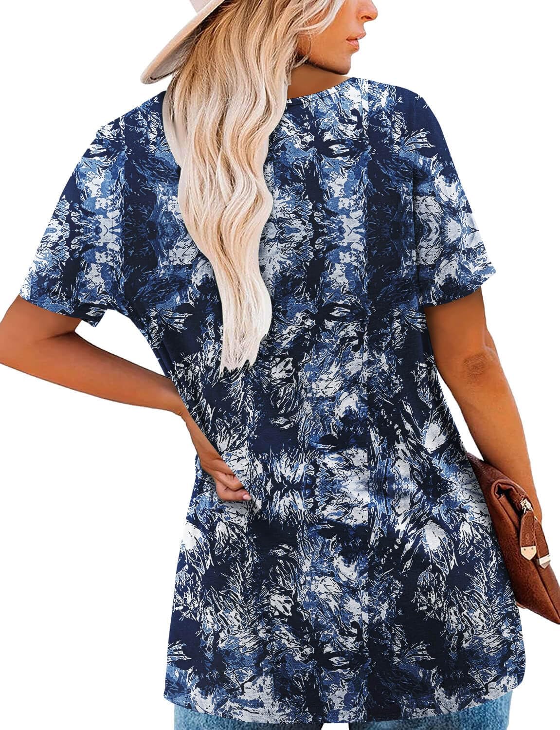 ONLYSHE Womens Short Sleeve Tunic Tops Summer Henley Shirts V-neck Blouse Casual Trendy Pleated Tee Tops for Leggings - Image 3