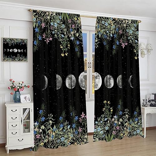 Miniatura 88 de Retro 70s Floral Blackout Window Curtains, Watercolor Flower Plant Rustic Modern Style Pattern Window Drapes, for Bedroom Living Room 42x45in 2