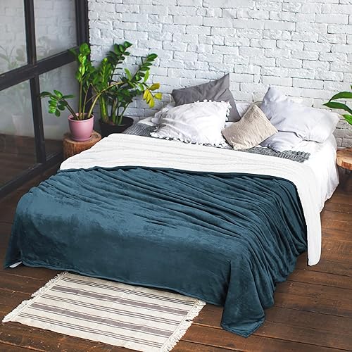 Miniatura 2 de Utopia Bedding Manta Sherpa tamaño Queen Azul piedra, 90 x 90 pulgadas - Manta reversible de forro polar de felpa gruesa y cálida de 480 GSM para