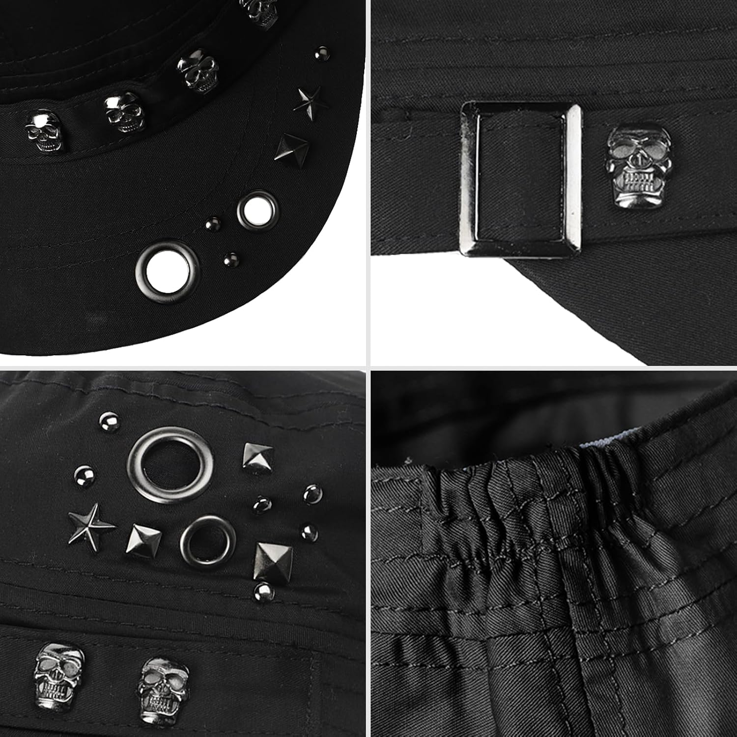 Skull Studded Military Cadet Cap for Men & Women, Adjustable Flat Top Military Army Hat Punk Rock Y2K Baseball Hat