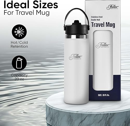 Miniatura 2 de Fuller - Botella de agua de acero inoxidable con tapa con popote, sin BPA, a prueba de sudor, taza de viaje a prueba de fugas, aislamiento de doble