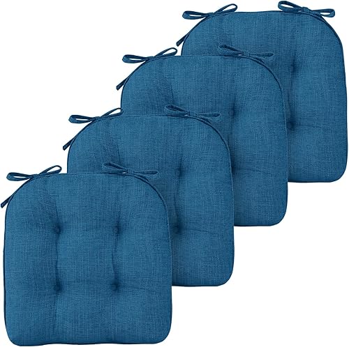 Miniatura 8 de Basic Beyond Cojines para sillas de comedor, 4 unidades, cojines de espuma viscoelástica con lazos y respaldo antideslizante, 15.5 x 15.5 pulgadas,