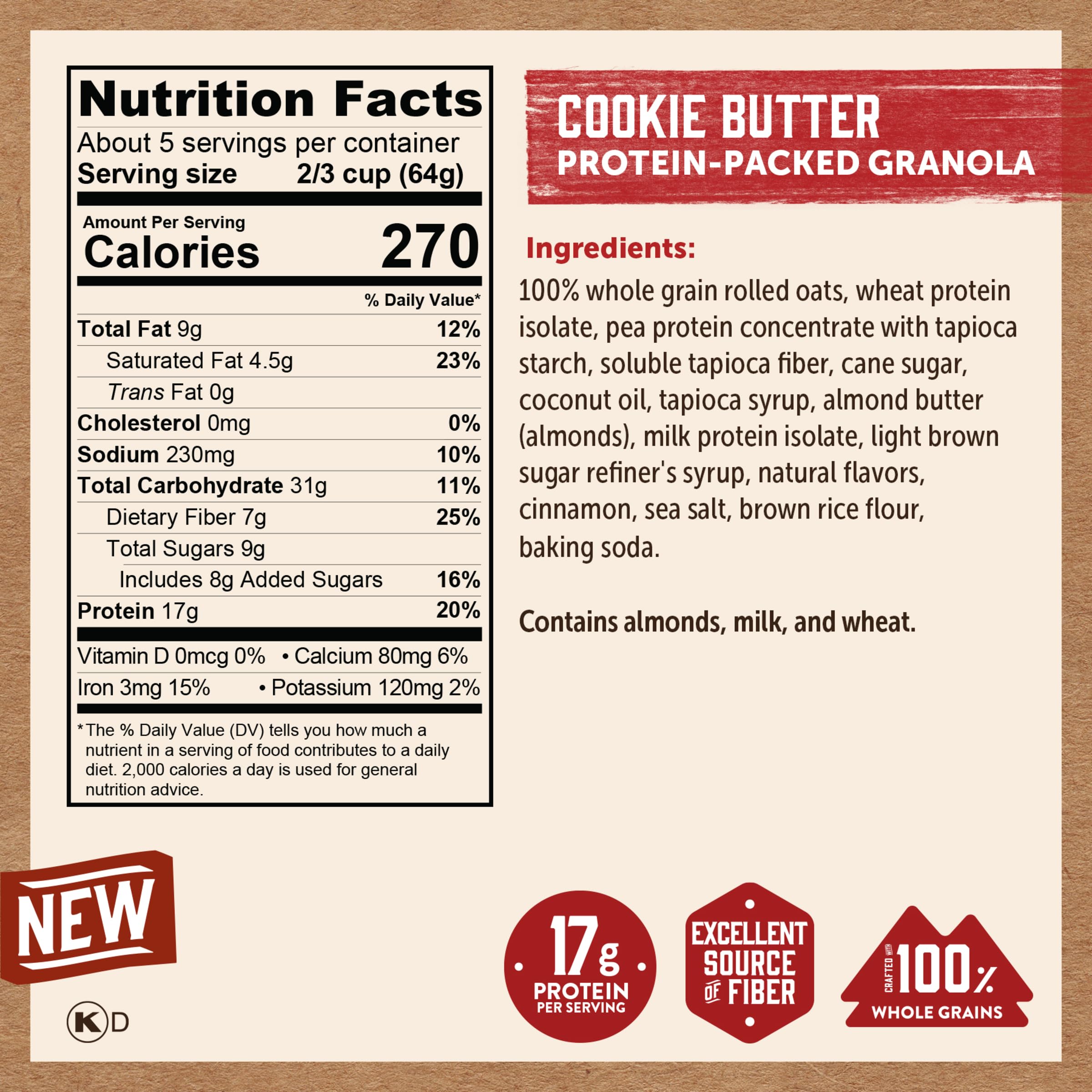 Kodiak Cakes Bolsas de cereales, mantequilla de galletas, alta proteína, 100% grano entero (5 bolsas)