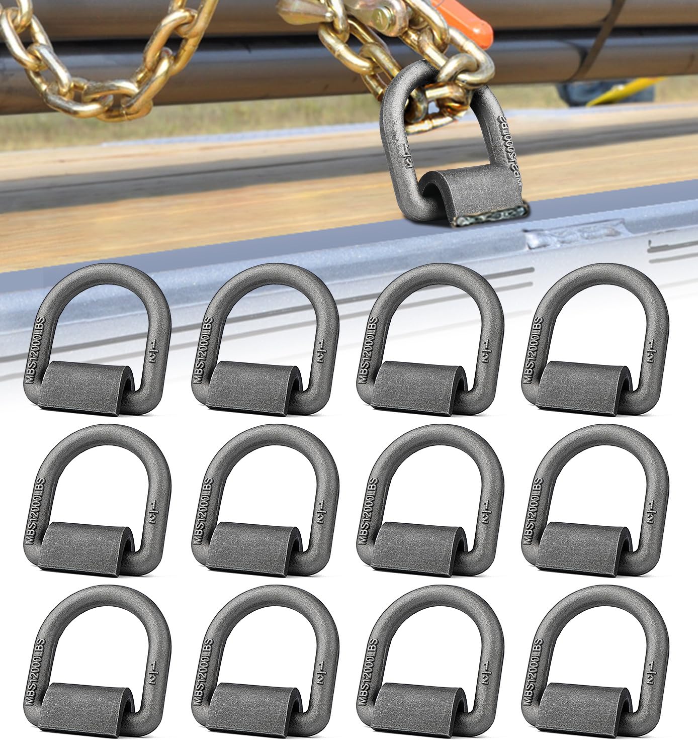 12-Pack Weld-On D Ring Anchors, 1/2 in, 12,000 lb Break Strength
