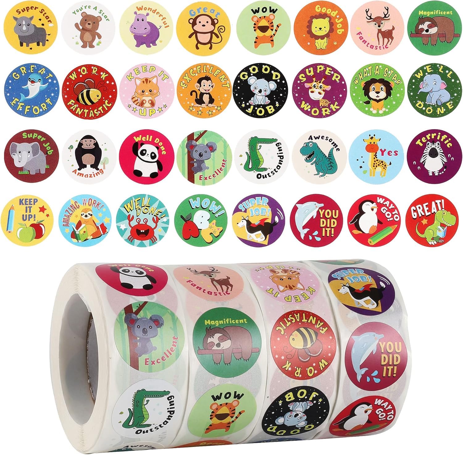 2000pcs Pegatinas de Recompensa Motivadoras Profesor Teacher Stickers Niños Infantiles Animales Papel Etiquetas Adhesivas Redondas Escuela Regalos Tarjetas Sobres Scrapbooking Manualidades
