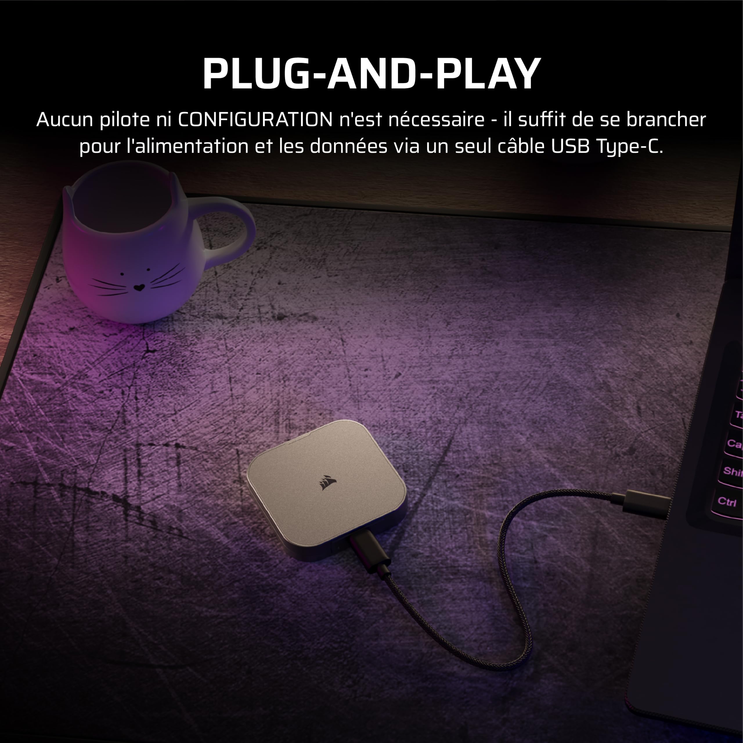 Corsair EX300U 1To SSD Externe Portable USB-C – Jusqu'à 1 100 Mo/s, USB 3.2 Gen 2, Plug-and-Play, Fixation magnétique Compatible MagSafe, 90 Degrés Câble USB-C Inclus – iOS, Android, PC et Mac — Gris