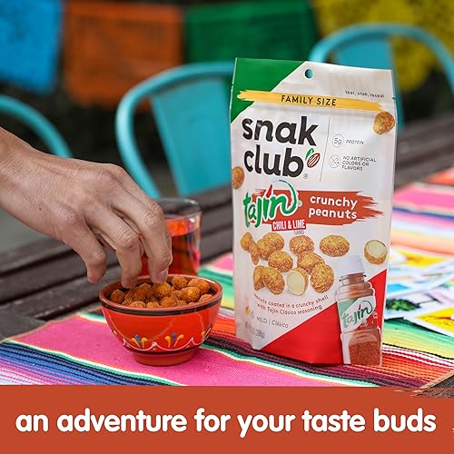 Vista 6 de Snak Club Tajin - Cacahuetes crujientes, nueces con chile y lima, suave, bolsa resellable de 26 onzas