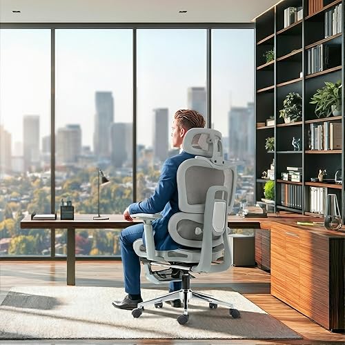 Miniatura 4 de Silla de oficina ergonómica de malla con reposapiés, silla de escritorio de computadora de respaldo alto con reposacabezas y reposabrazos