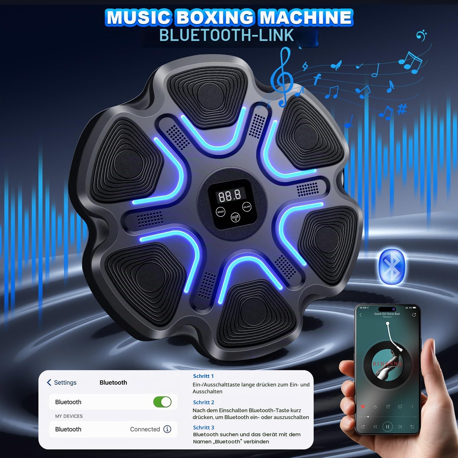YORWHIN Music Boxing Machine für Kinder Erwachsene, Intelligente Bluetooth Boxautomat mit Boxhandschuhen, Wandmontierte Elektronische Boxmaschine mit 9 Geschwindigkeitsmodi für Zuhause Fitnessstudio