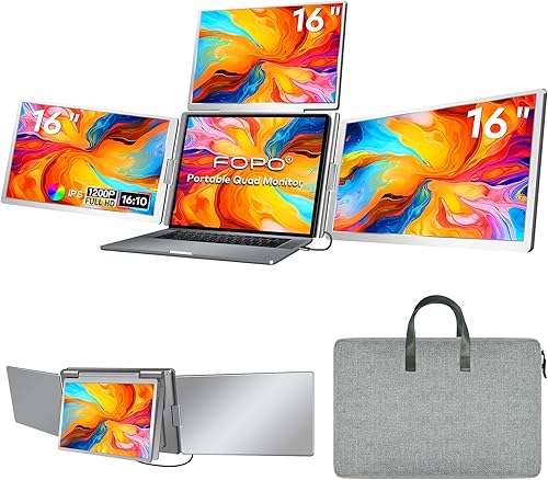 FOPO Extensor de pantalla para laptop de 16 pulgadas, monitor cuádruple, solo 1 cable para 3 pantallas, extensor de laptop FHD 1200P IPS compatible