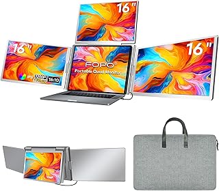 16" Laptop Screen Extender Monitor Portable, Quad Monitor, Just 1 Cable for 3 Screens, FHD 1200P IPS Laptop Extender Compatible with Wins/Mac for 13.6" - 18.5" Laptops