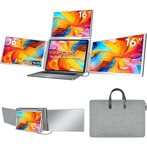 16" Laptop Screen Extender Monitor Portable, Quad Monitor, Just 1 Cable for 3 Screens, FHD 1200P IPS Laptop Extender Compatible with Wins/Mac for 13.6" - 18.5" Laptops