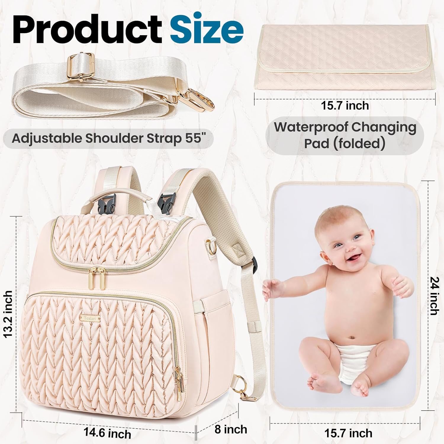 Tealari 4 in 1 Convertible Diaper Bag Backpack,Waterproof Baby Diaper Bag with Changing Pad,Converts into Baby Tote Bag,Diaper Backpack,Stroller Bag and Crossbody Diaper Bag