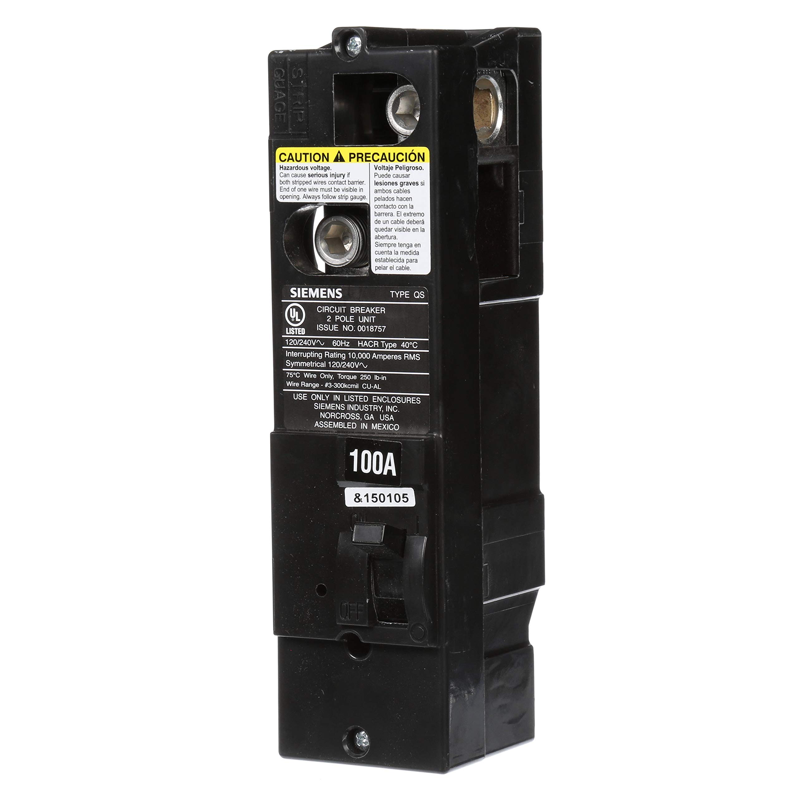 US2 QS2100 QS Type 100 Amp Multi-Family Main Breaker, 10 KAIC Rated, Black
