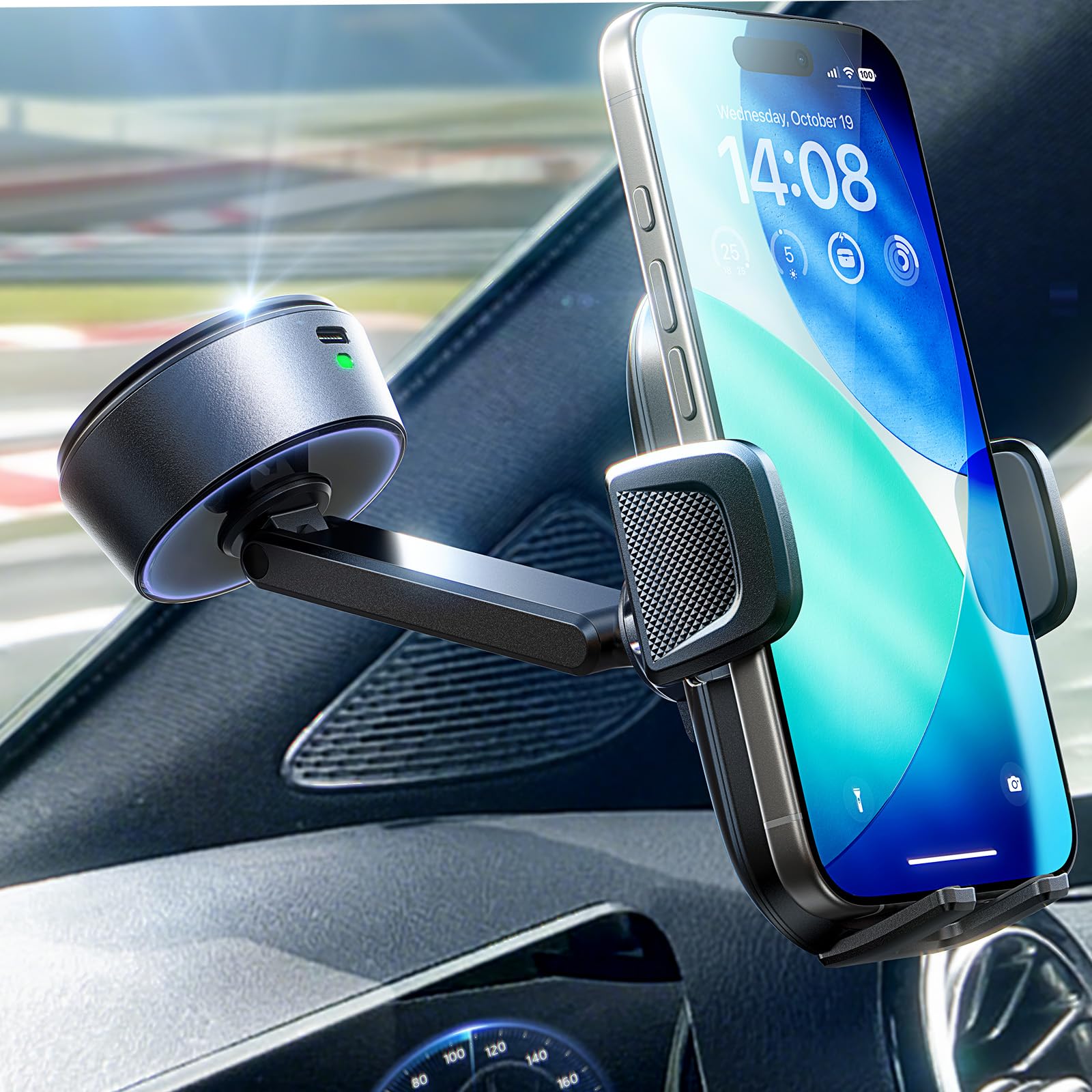 LISEN Car Phone Holder, [Full-Self] Electronic Suction Cup Phone Holder Mount for Car, [95+LBS Suction & 360° Rotation] Mobile Phone Mount for Galaxy S25 Ultra, iPhone 16 Pro Max, 4.0''-7.6'' Mobile