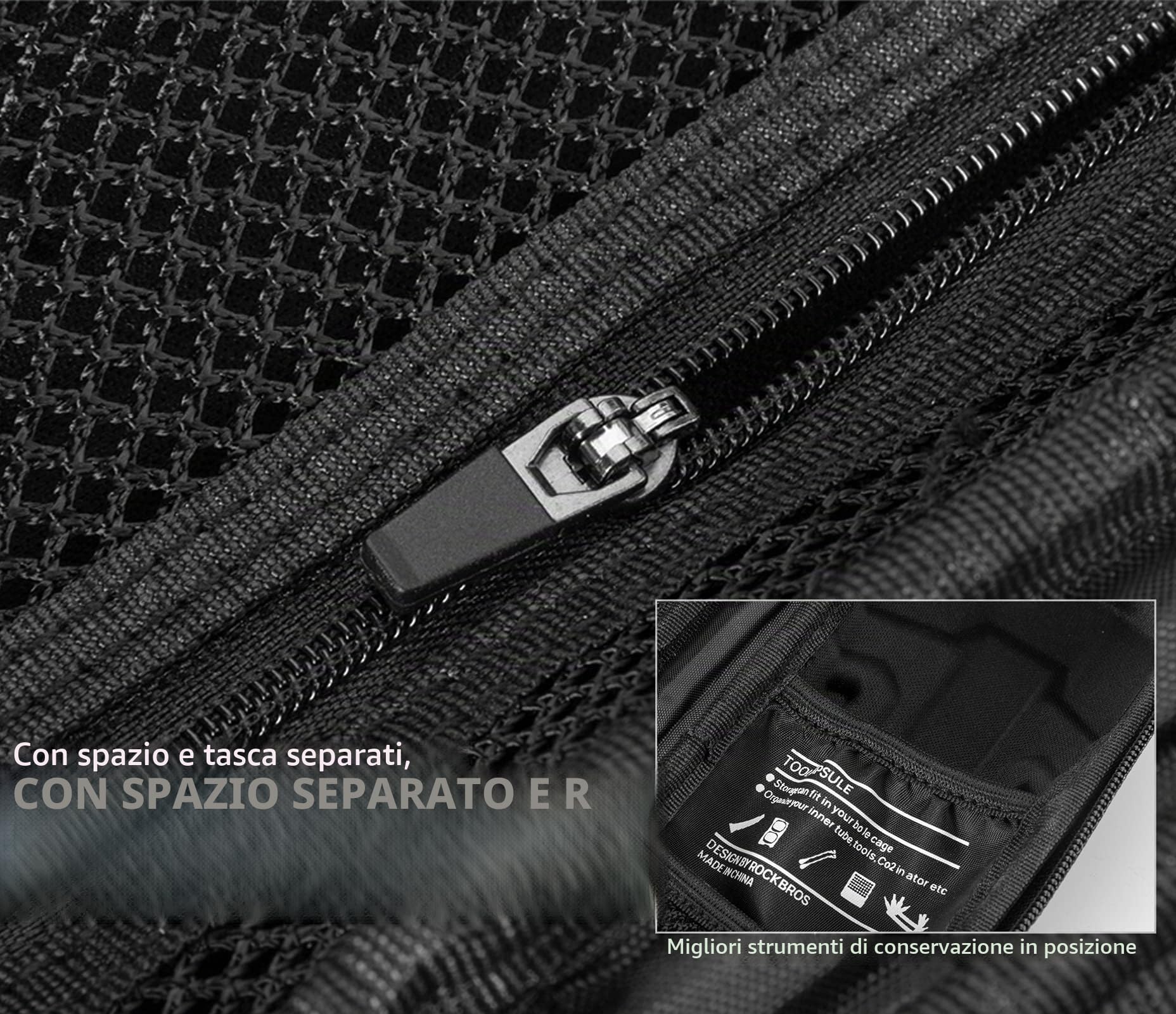 ROCKBROS Kit Riparazione Borsa per Accessori Bicicletta, Strumento Multifunzionale Atrezzo Portatile per Viaggio, Mini Pompa Nera