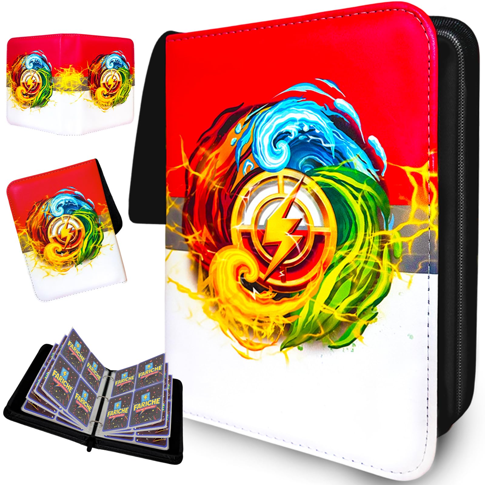 Segregator na karty kolekcjonerskie TCG, 4-kieszeniowy przenośny segregator na karty Ablum, pasuje do 400 kart z 50 zdejmowanymi rękawami, wodoodporne etui do przechowywania, 4 kolory