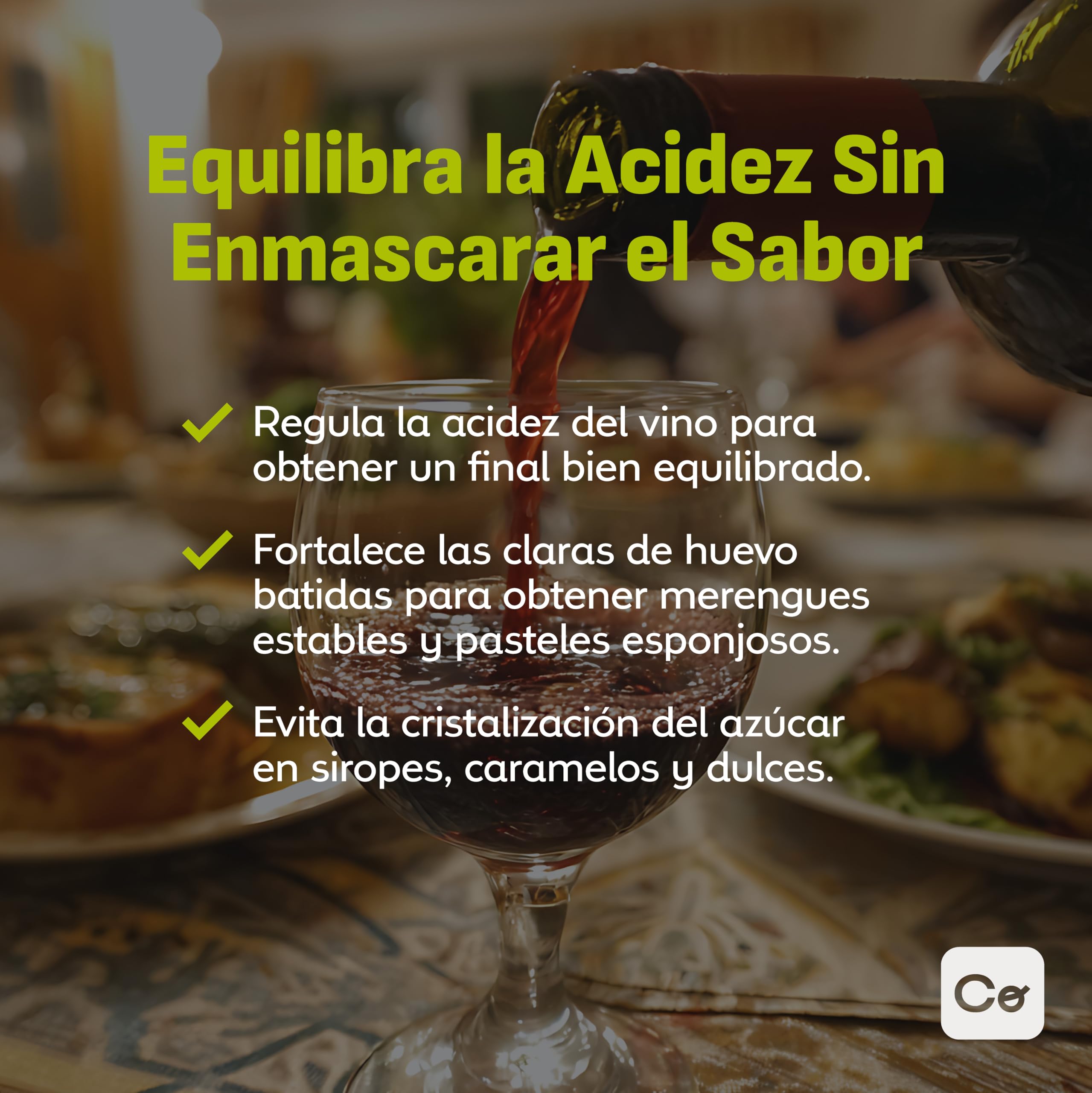 Coolinario Ácido Tartárico en Polvo (56 g) Acidulante Natural para Vinos, Repostería y Caramelos | Ajusta Acidez | Sustituto de Crema Tártara | Grado Alimenticio