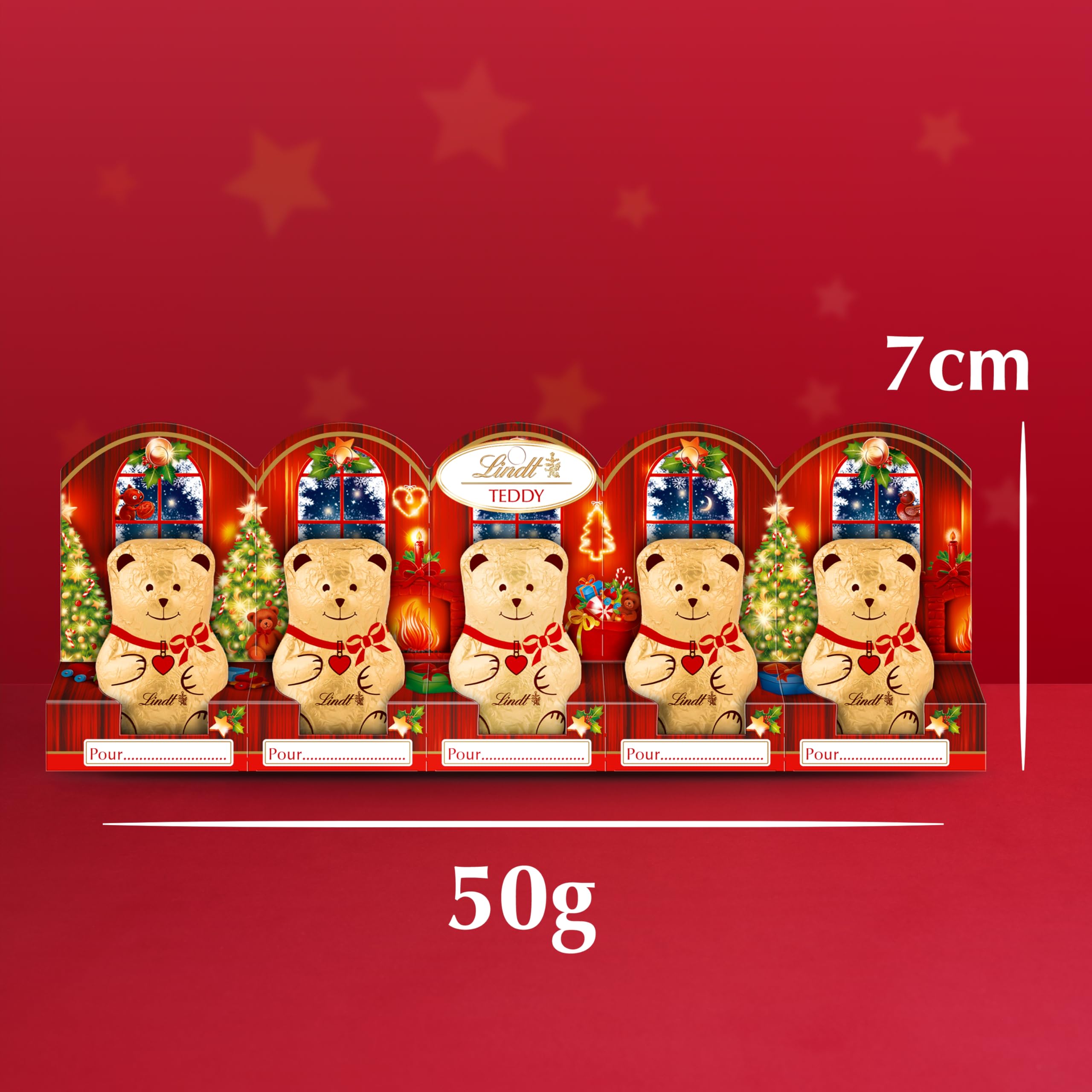 Lindt - Barrette de 5 Mini-moulages TEDDY - Chocolat au Lait - Idéal pour Noël, 5x10g