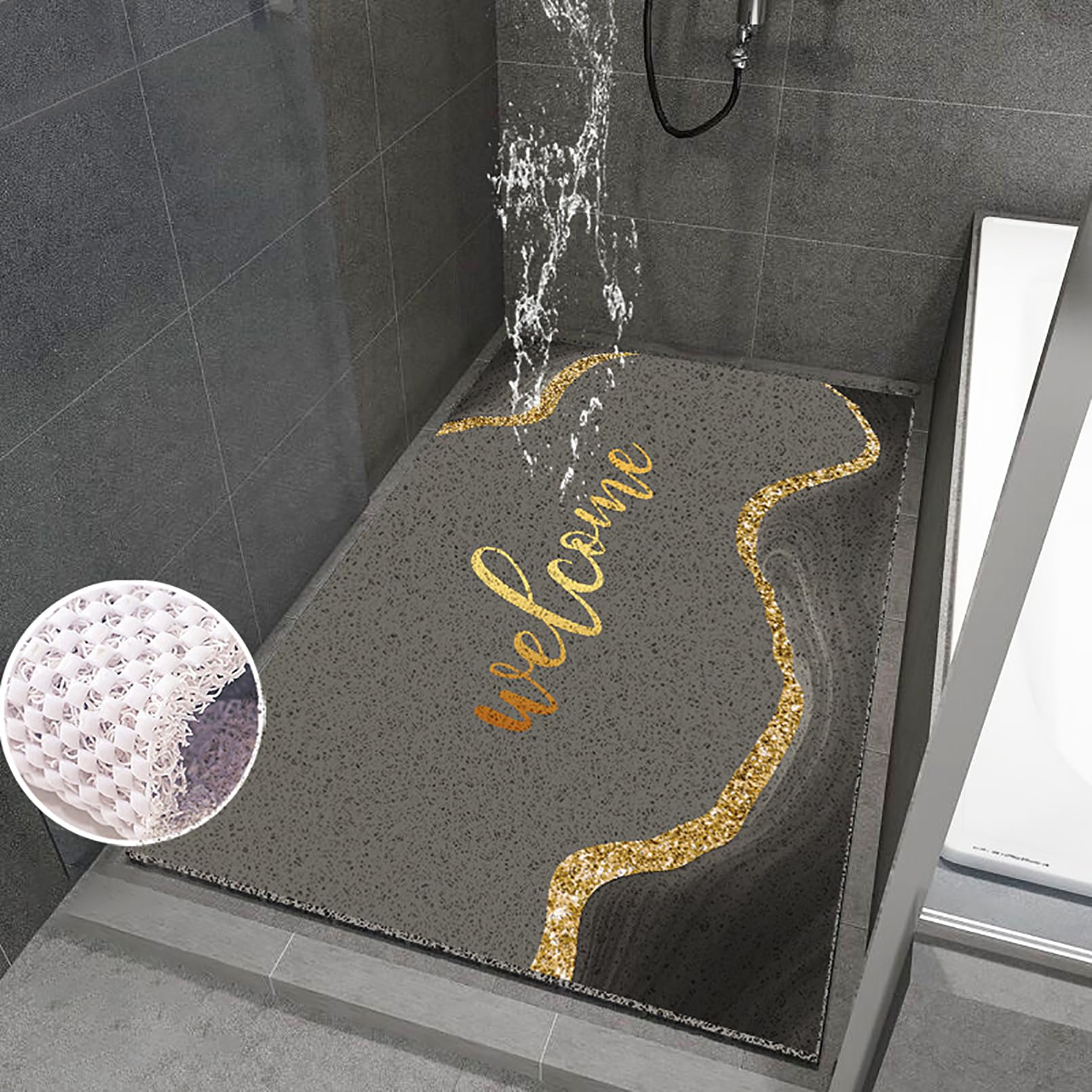 Alfombra Antideslizante Ducha 100x100 cm Alfombra Ducha Antideslizante Patrón de mármol Alfombrilla Ducha Antideslizante PVC Suave y cómodo，Alta Permeabilidad al Agua
