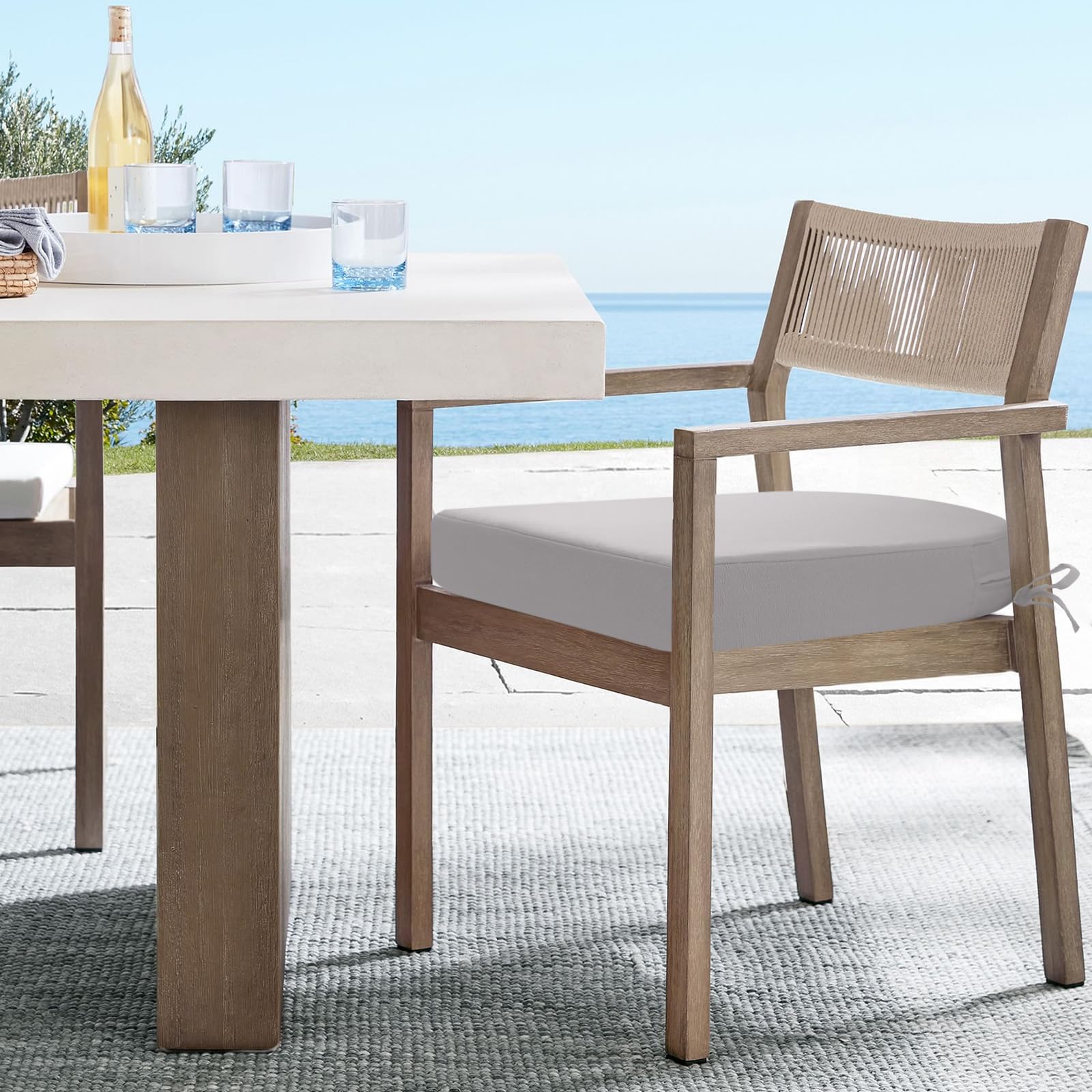 Lot de 2 coussins pour chaise d'extérieur, coussins pour chaises de patio pour meubles de jardin, imperméables, avec rubans, coussins pour extérieurs, coussins pour chaises de patio