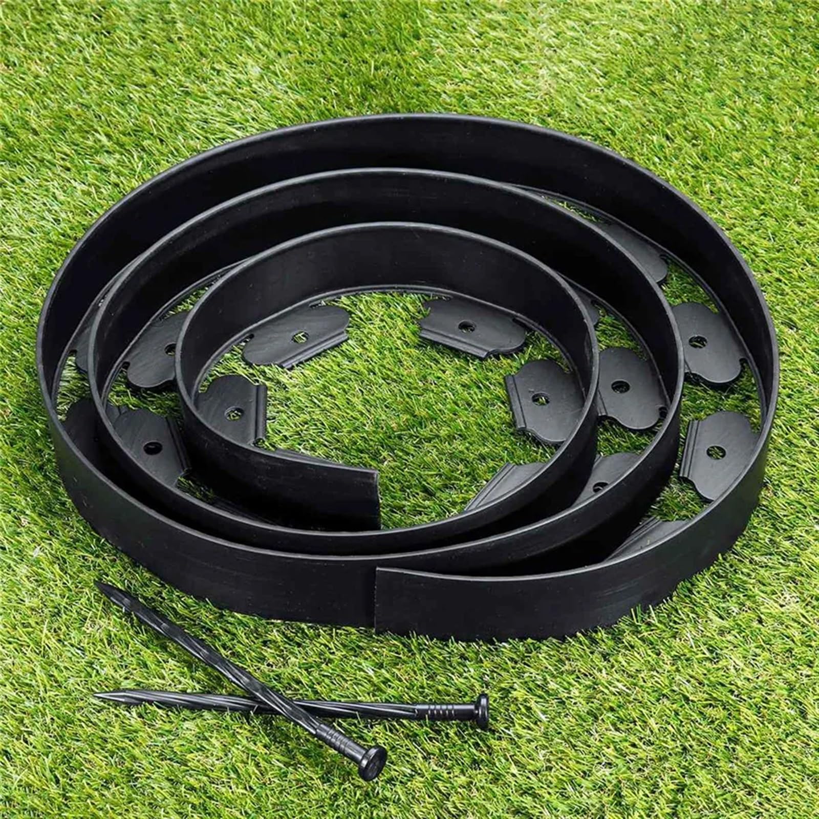 Rasenkante Flexibler Landschaftseinfassungssatz for den Garten, Rasengras, Zaungürtel, Kunststoffeinfassung, Rand, Gartenterrasse, Begrünungsgürtel mit Pfählen(Black)