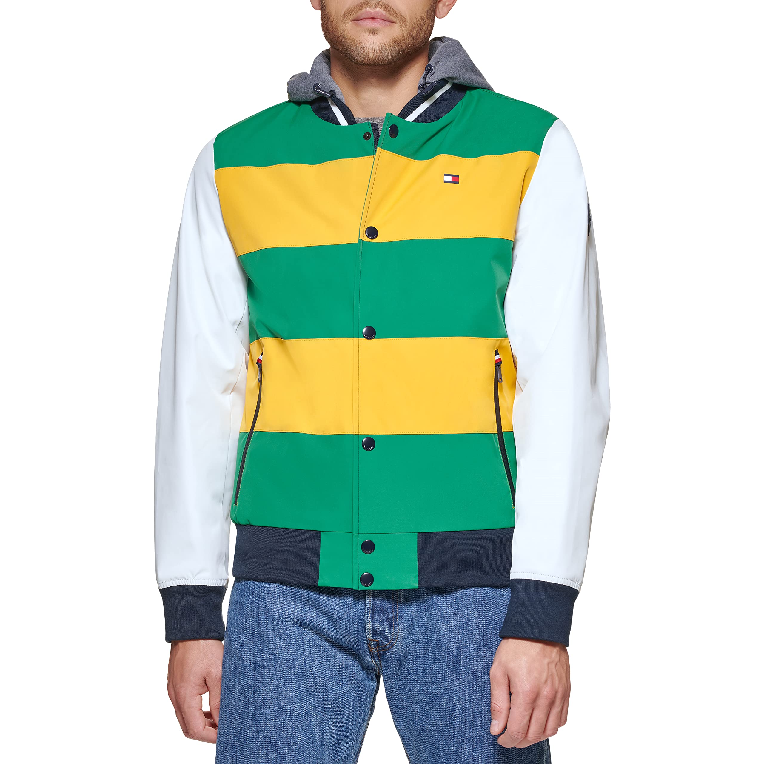 Tommy Hilfiger Herren Modischer angenähter Jersey-Kapuze Fashion Bomber, Goldgelb, XXL