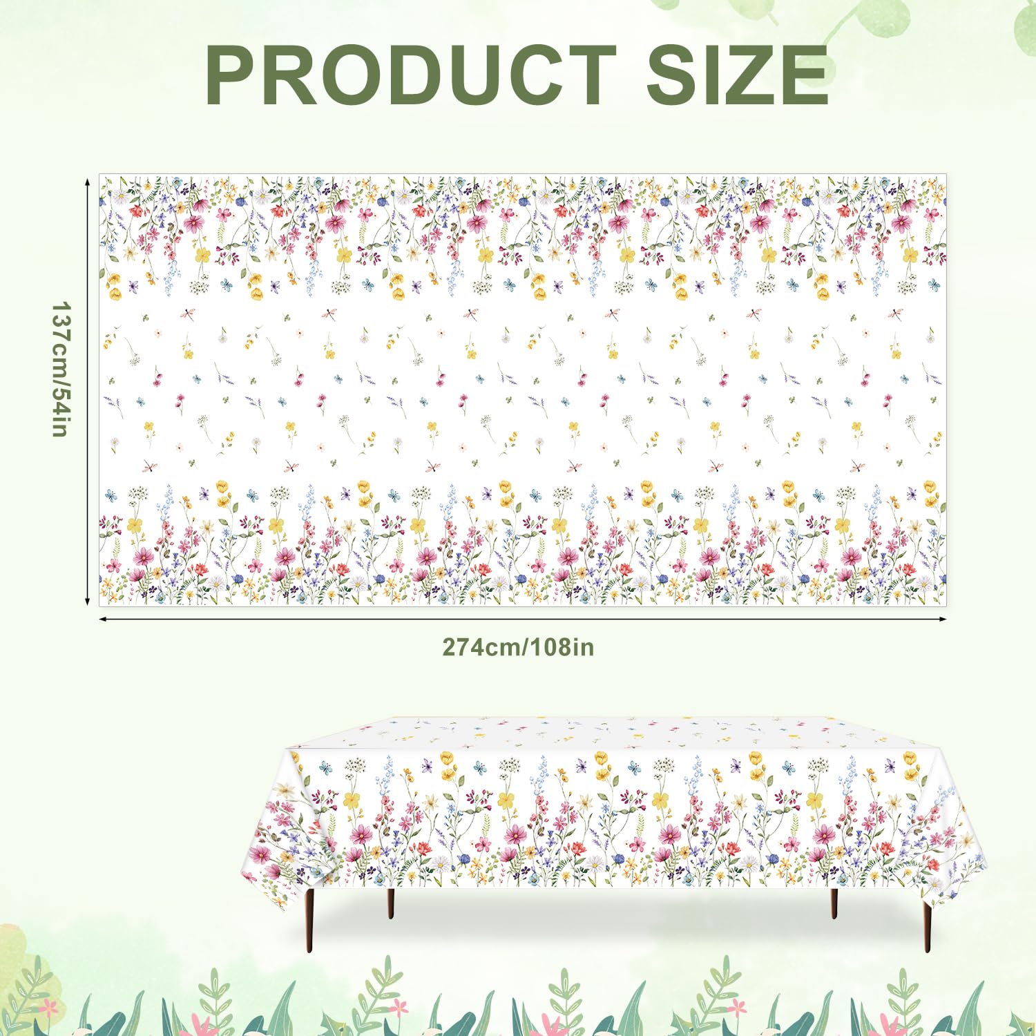 Tinoaly 3szt Kwiatowy Obrus, 274x137cm Wodoodporny Obrus z Dzikimi Kwiatami Plastikowe Obrusy Stół z Kwiatami Idealne Dekoracje Domowe Urodziny Wesele Piknik Wiosna Lato Imprezy Tematyczne