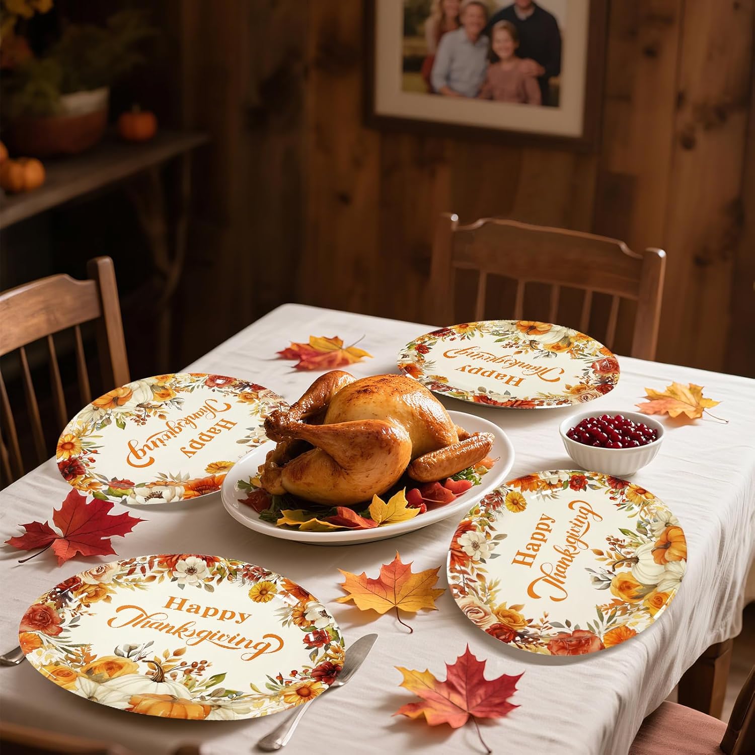 CIEOVO 50Pcs Happy Thanksgiving Oval Paper Plates, Fall Disposable Dinner Platters Heavy Duty Dinnerware Serving Dish Platters for Autumn Fall Harvest Give Thanks Party Tableware Supplies