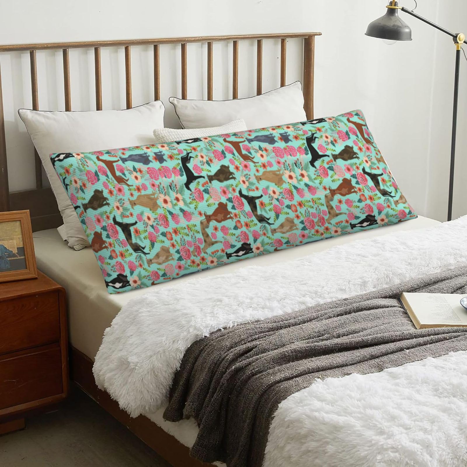 Greyhounds Florals, Body Pillow Cover with Zipper,Long Body Pillowcase 20 x 60 in