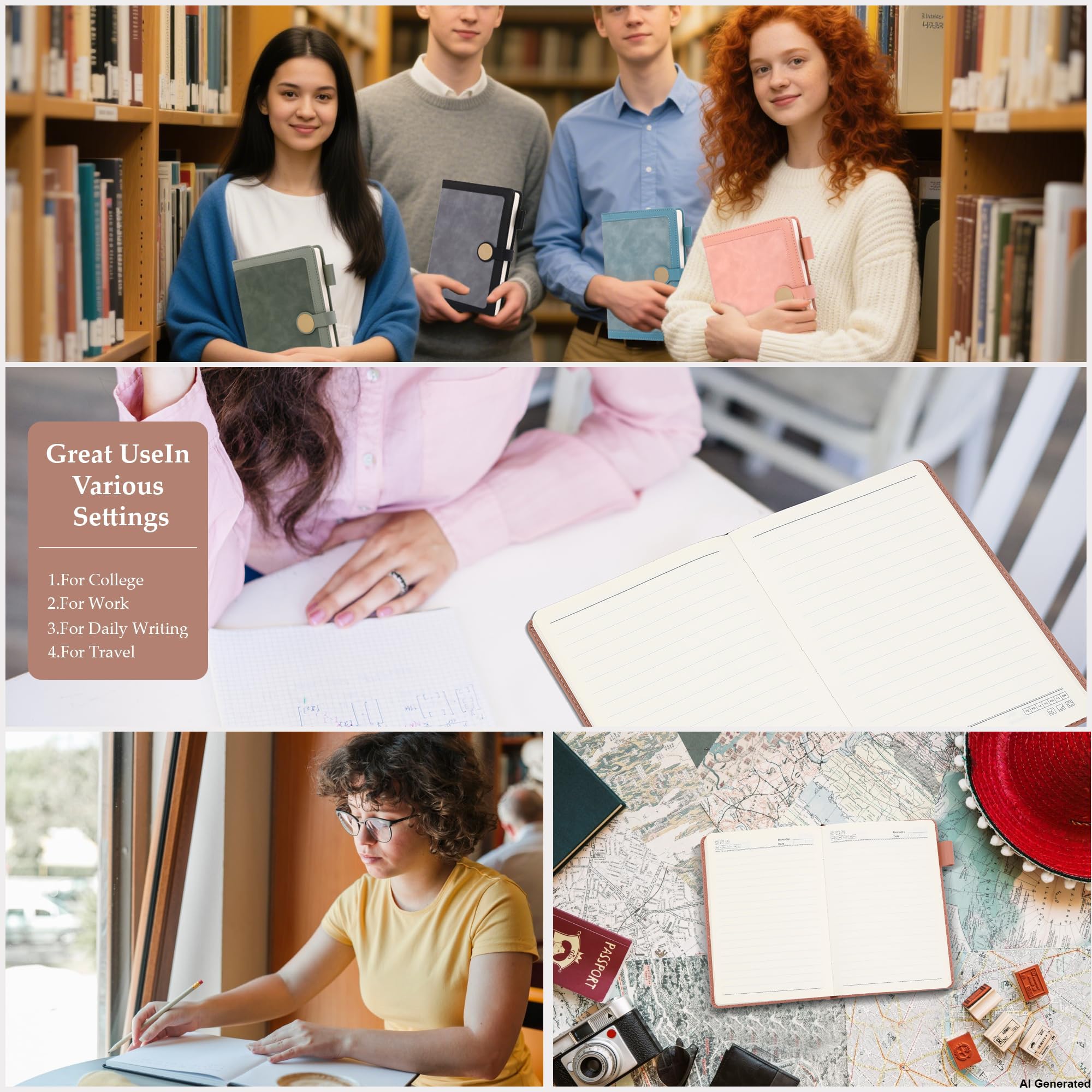 Taccuino personalizzato in pelle formato A5 con chiusura magnetica a righe, con copertina rigida, 360 pagine, diario giornaliero per uomini e donne, a righe, per lavoro, scrittura, prendere appunti