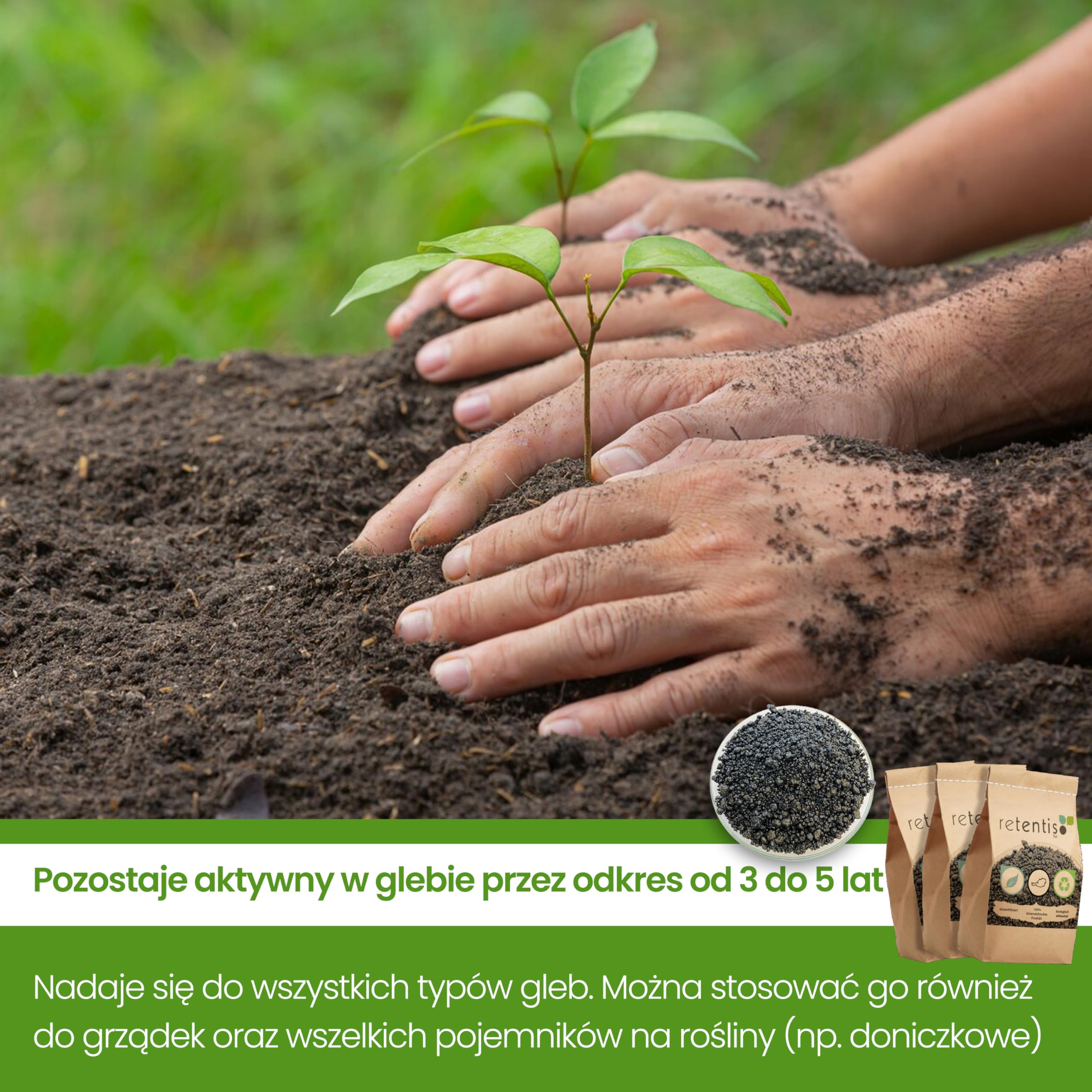 Długotrwałe magazynowanie wody I granulat do roślin I redukuje stres związany z suszą I 750 gramów na 40 litrów ziemi I certyfikowany bio-hydrożel z drewna