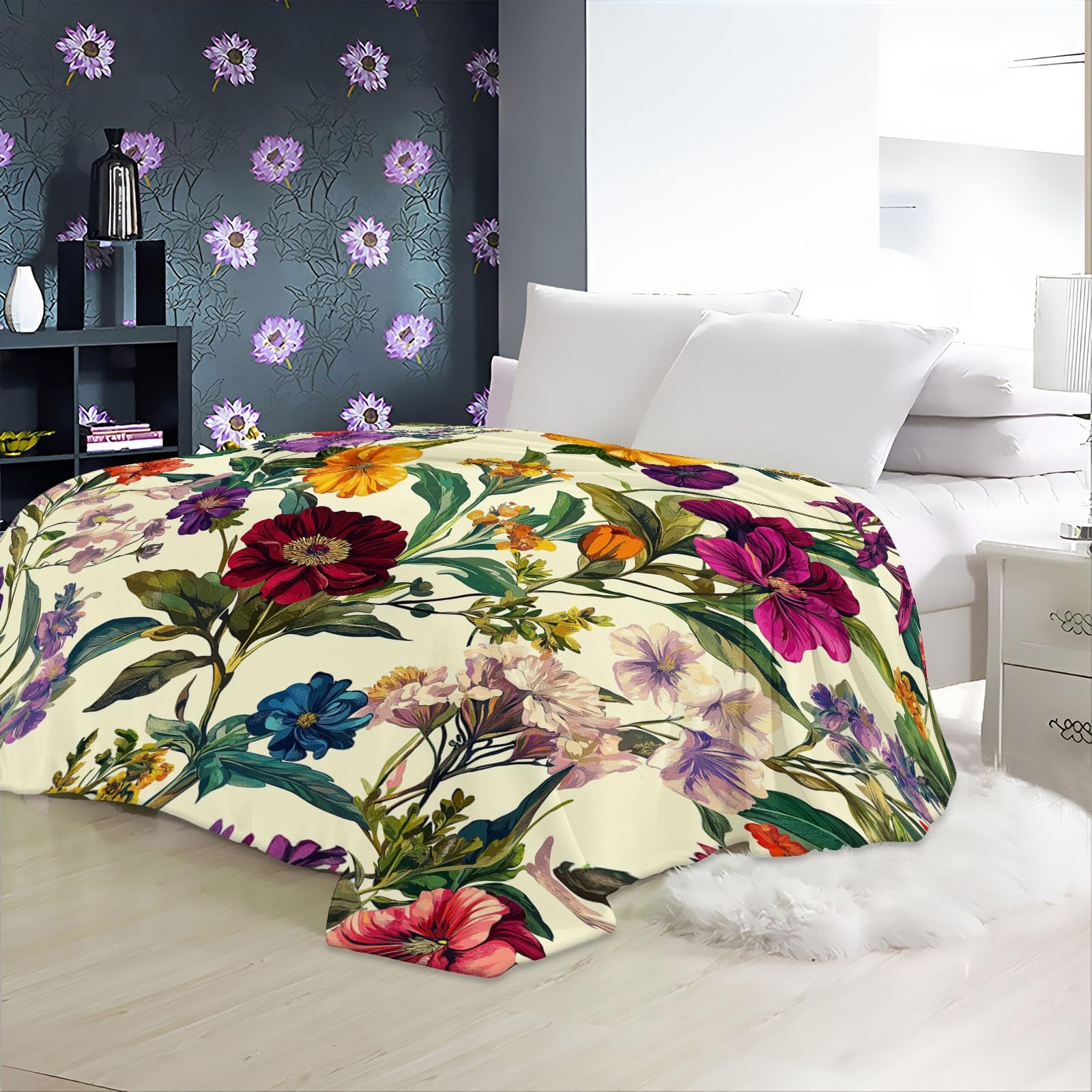 Générique Couverture Plaid 180 x 200 cm Fleurs Plantes - Polaire 3D Imprimée Douce et Chaude - Jeté de Canapé Flanelle pour Lit, Bébé, Bureau, Sieste