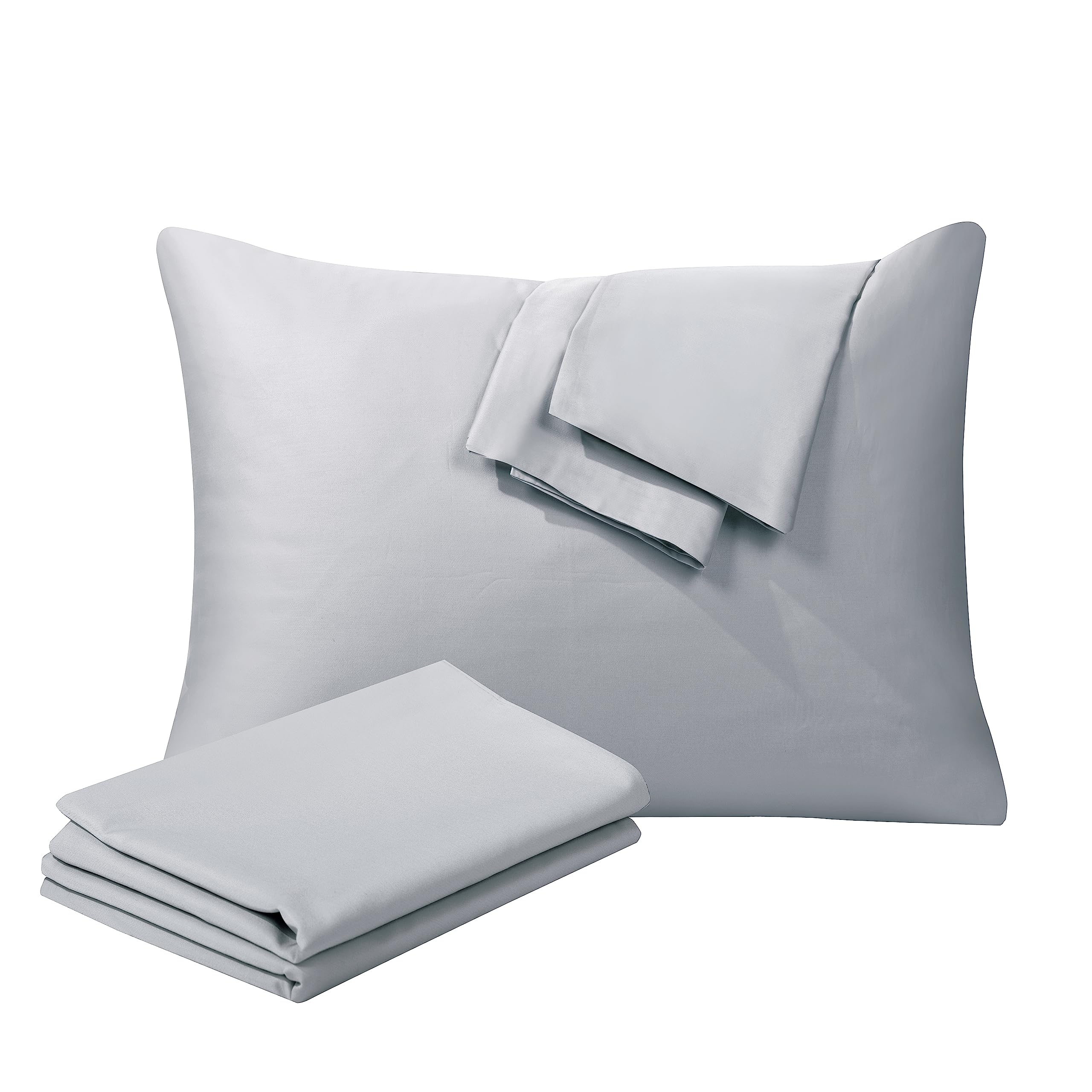 100% Egyptian Cotton Pillow Protectors Set of 2, 400 Thread Count Sateen Weave Cooling Pillowcase, Easy Care Zippered Style Pillow Covers (Gray, Standard)