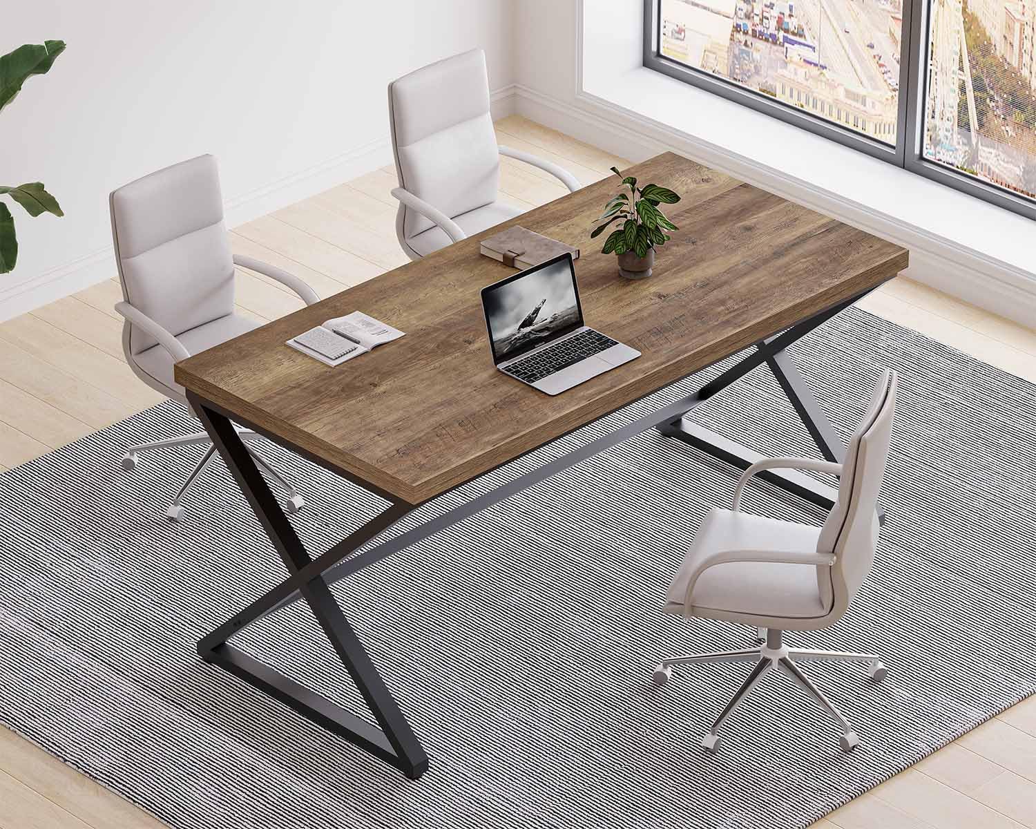 IBF Bureau D'Ordinateur Moderne Industriel Travail 152Cm Chêne Rustique