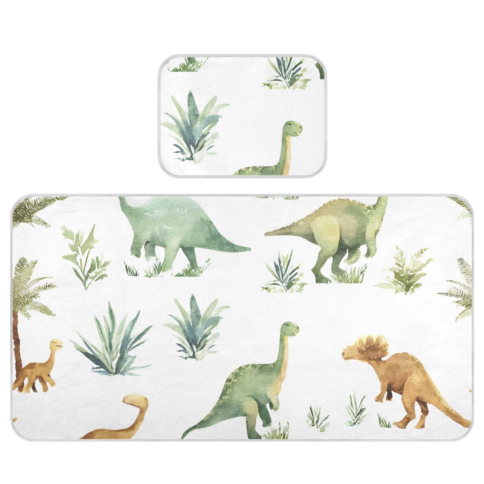 Bolaz Summer Sleeping Bed Pad, Watercolor Dinosaur Grass Pattern Cooling Mattress Set Breathable Bed Mat Ice Silk Mat + Pillow Cover for Toddler Boys Girls