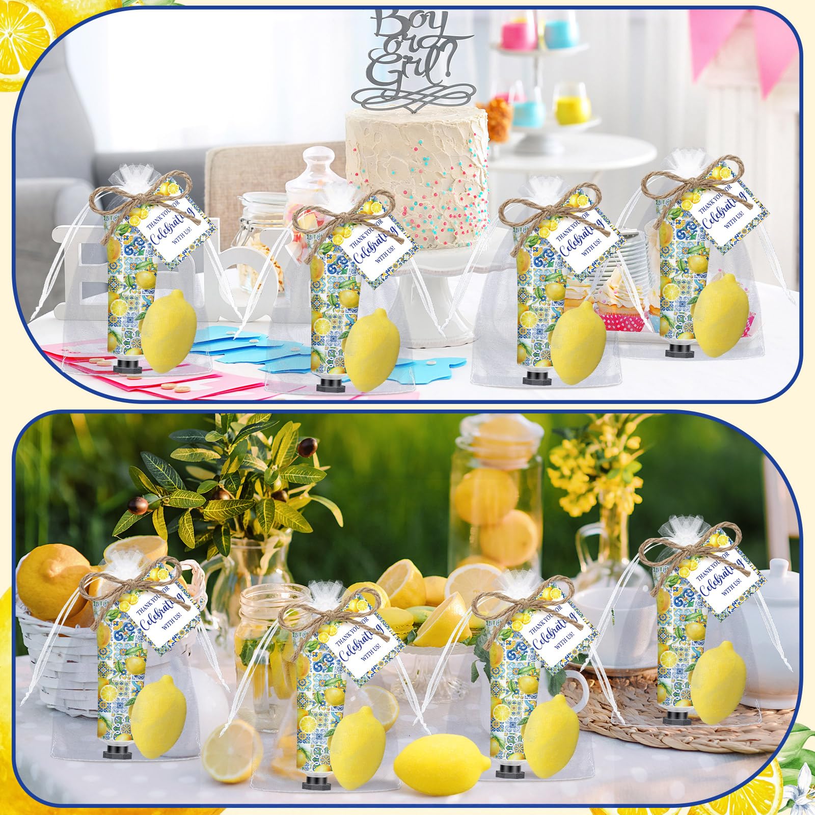 50 Pcs / 25 Sets Capri Lemon Baby Shower Party Favors for Guests Sweet One Italian Lemon Shaped Soaps Bridal Shower Return Gifts Amalfi Themed Hand Cream for Bridal Wedding Gender Reveal