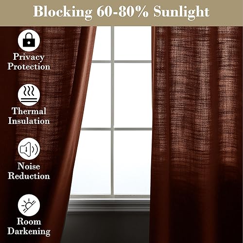 Miniatura 5 de Cortinas de lino naturales de 63 pulgadas de largo, cortinas neutras con bolsillo para barra, pestaña trasera, oscurecimiento de la habitación,