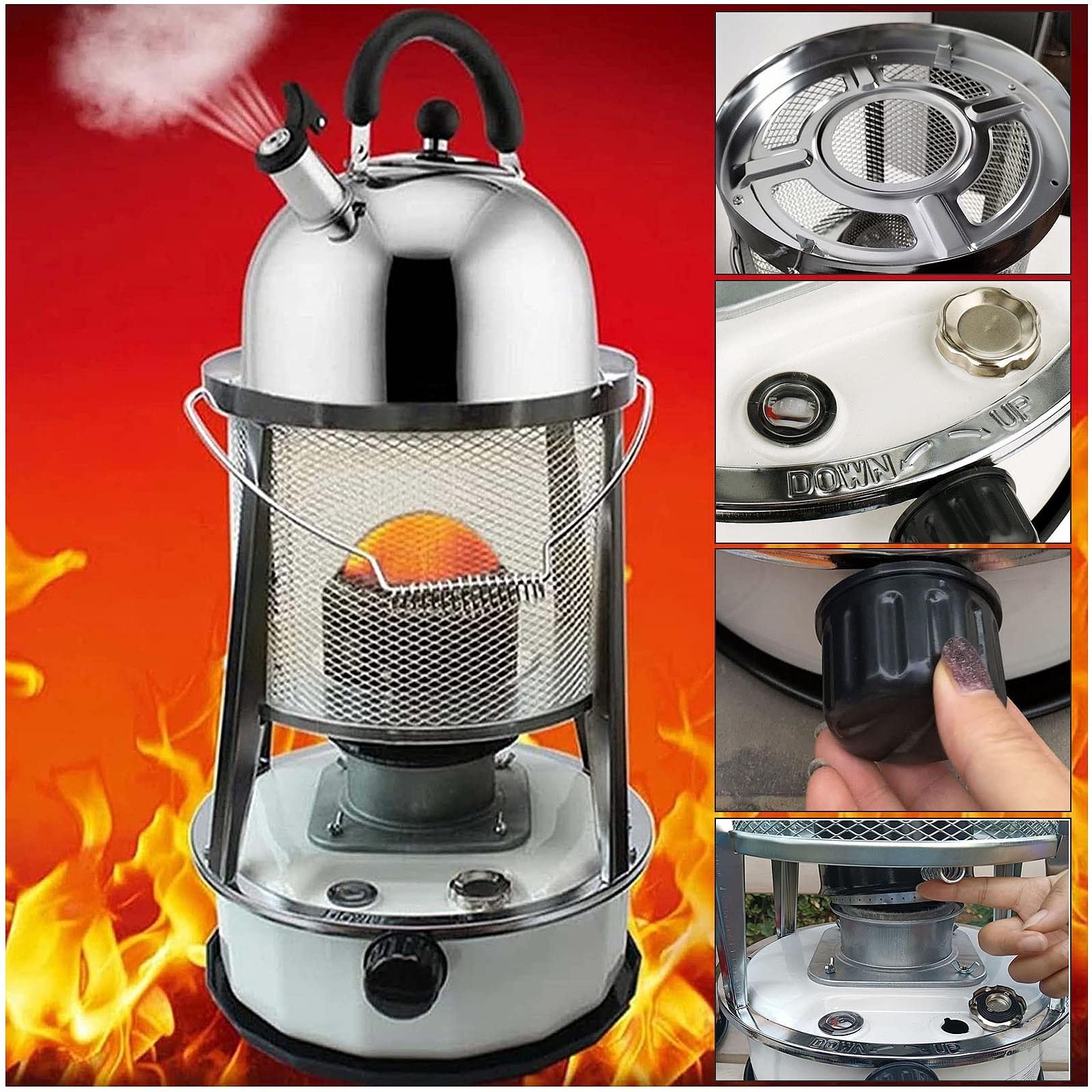 Estufa de Queroseno, Quemadores de Queroseno para Exterior, Estufas de Queroseno para Interior de Potencia Regulable, Calentadores de Parafina de Aceite para Camping/White/4.6Lred