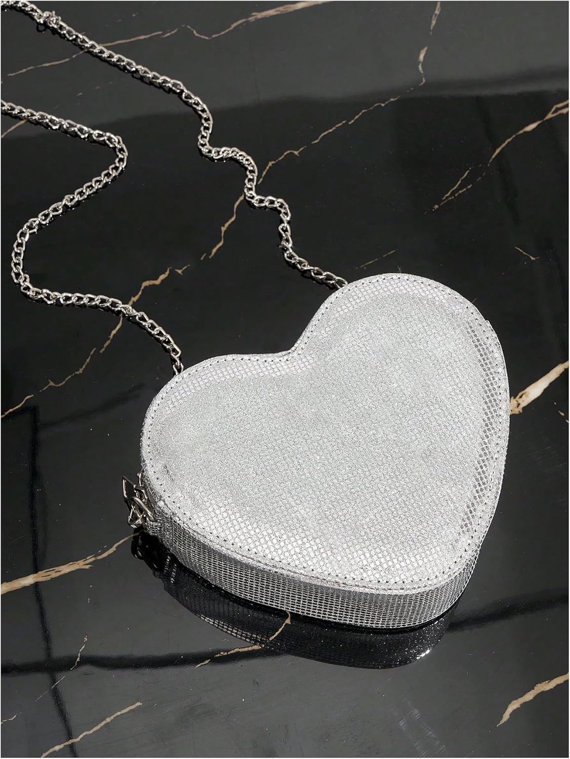 QWINEE Women's Sparkling Heart Shape Purse Novelty Mini Bag Chain Single Strap Evening Crossbody Handbags - Image 5